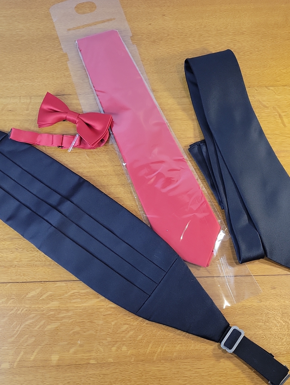 Ties: Red Vittorio Farina Red Bow,  Black Justin Adams W/kerchief & Cummerbund
